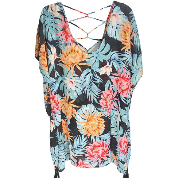 Konasol Kimono Swim Cover up Floral Lattice Kaftan Black Size Xlarge - Picture 3 of 7